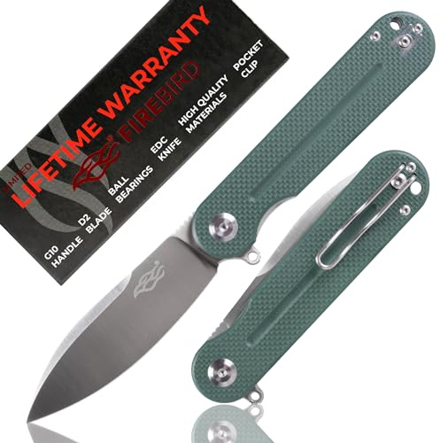 Firebird GANZO FH922-GB Cuchillo Plegable de Bolsillo Hoja de Acero D2 85mm G10 Mango Antideslizante con Clip Camping Caza Pesca Cuchillo de Bolsillo al Aire Libre 109g (Verde)