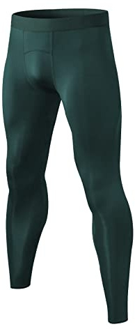 Yishengwan Leggings Uomo Sportive Calzamaglie Pantaloni da Corsa Compressione Running Tights per Jogging Fitness Gym Verde Scuro M