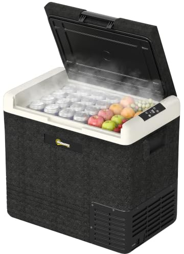 Outsunny 50L Car Refrigerator, Portable Compressor Car Fridge Freezer, Electric Cooler Box with 12/24V DC 110-240V AC for Camping, Campervan, RV, Boat, Travel, Truck, Down to -20℃, Grey/Black