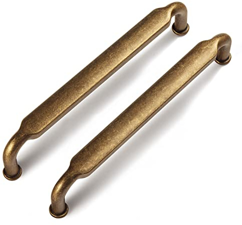 Goo-Ki 5 Inch Hole Center Antique Brass Zinc Alloy Cabinet Pulls Kitchen Cabinets Hardware, 6 Pack Vintage Brass Solid Cabinet Handles Drawer Pulls