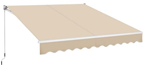 costoffs 3m x 2.5m Garden Patio Manual Awning, Outdoor Sun Shade Shelter Retractable with Winding Handle, Beige