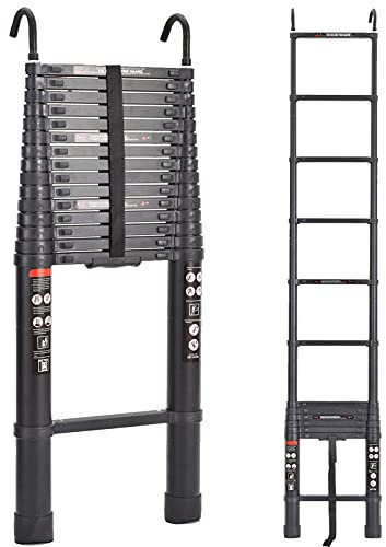 6,2 m ausziehbare Leiter Aluminium-Teleskopleiter mit Haken Klappleiter Mehrzweck-Teleskopleiter Verlängerungsleiter 330 lbs Kapazität EN131 sicherheitsgeprüft (20,3 ft)