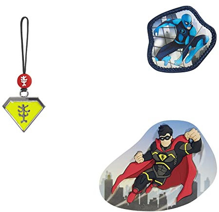Step by Step Magic MAGS „Superhero Joris“, 3-teilig, 2 Magnet-Applikationen und 1 Anhänger, Ergänzung für Schulranzen oder Vorschulrucksack, blau-gelb-grau-rot-schwarz