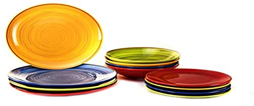 H&H Bunte Tellerservice 12 Stück - Tellerservice für 4 Personen mehrfarbig - Set aus Steinware - Füllen Sie Ihren Farbtisch mit Farbe