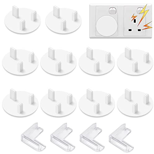 10 Plug Socket Covers UK+4 Corner Protector,Plug Covers for Sockets UK,Plug Protectors Baby Plug Socket Covers,Socket Covers Baby UK,Child Safety Plug Socket Covers,Safety Plug Covers for Sockets Baby