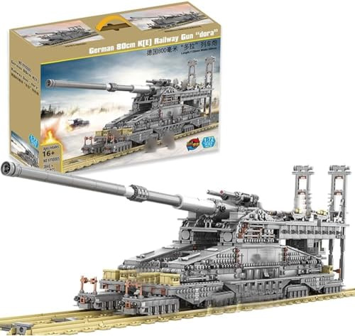 Technik Panzer Bausteine 3-IN-1 Bausatz, 3800 Klemmbausteine 1:72 Dora-Kanone WW2 Technik Militär Panzer Modell mit 8 Minifiguren, Kompatibel mit L*go Technic