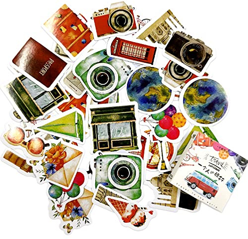 TIANNAIT 90pcs Scrapbook Stickers, Self-Adhesive Mini Travel Stickers Set, Diary Supplies, Suitable for Diary, Calendar, Laptop, Travel Case, Phone Case Making DIY (Size Less Than 45mm)
