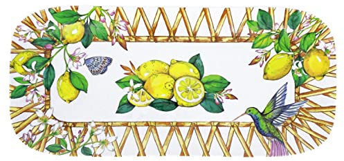 Les Jardins de la Comtesse - Vassoio rettangolare in melamina - Limoni gialli - dolciumi/torta - Piatto lungo da presentazione - Capri - Collezione stoviglie MelARTmine - 37,5 cm
