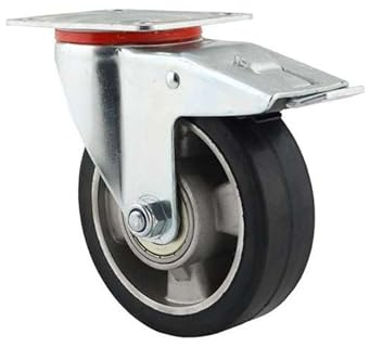 WIKO Schwerlastrollen 125 mm Transportrollen - Lenkrollen mit Bremse - Aluminium Gummirollen Set bis 200 kg - Bockrollen (Lenkrolle mit Bremse)