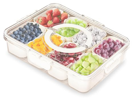 mumisuto Divided Serving Tray with Lid and Handle, Snack Box Container With 8 Compartments, Removable Platters Seasoning Box for Spices, Candy, Fruits, for Picnic Party Travel