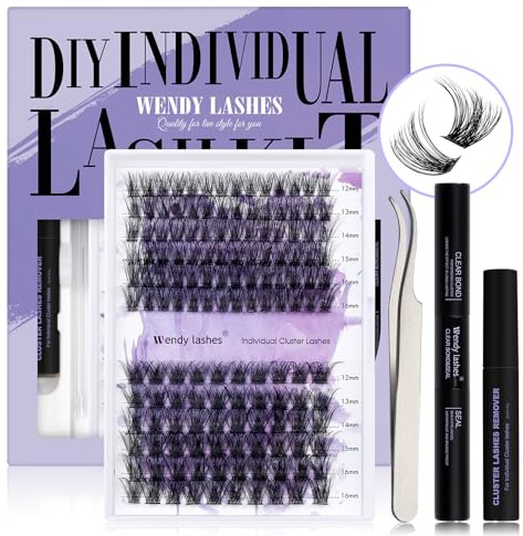 WENDY LASHES Wimpern Extensions Kit C3/C9, Cluster Wimpern C Curl 12–16mm | Lashes Extension Set mit Wimpernkleber und Sealer Lash Remover und Pinzette, für Anfänger Mädchen und Frauen