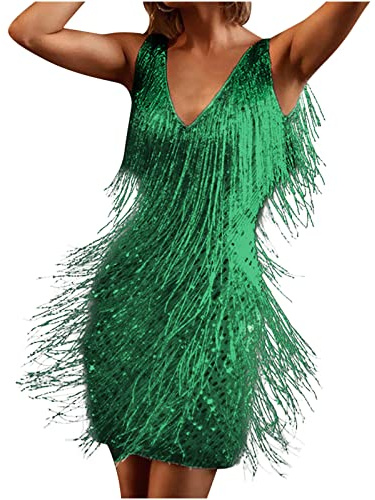 1920er Fransenkleid mit Träger Sexy Schulterfrei Partykleid Elegant Einfarbige Lateinisches Tanzkleid ärmellos Quadratischer Kragen Quastenkleid Knielang Cocktailkleid Wickelkleider