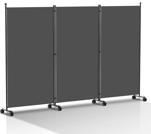 Cecaylie Paravent auf Rollen, Raumteiler Garten Stellwand, Trennwand Balkon Sichtschutz, flexibel 3 Teilig Privatschutz, blickdichter Faltbar Paravent für Büros, Balkon - Anthrazit(263x 181 cm)