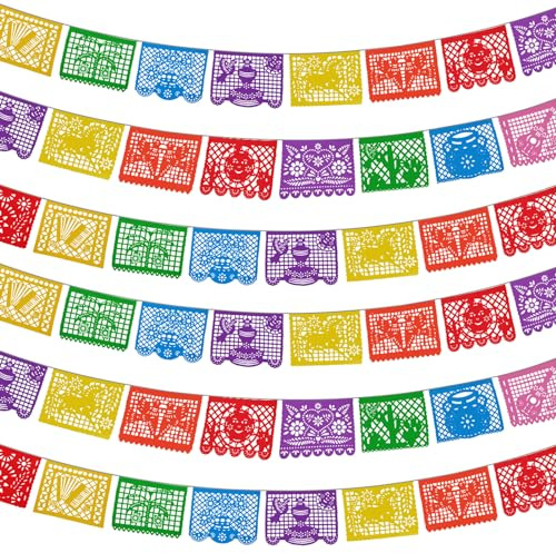 Lctevvn 6 Packs 108 Ft Fiesta Party Decorations Mexican Party Banners Papel Picado Banners Cinco De Mayo Decorations Dia De Los Muertos Decor Mexico Halloween Banner Birthday Party Decorations (6pack Banners) (6 Packs Banner)