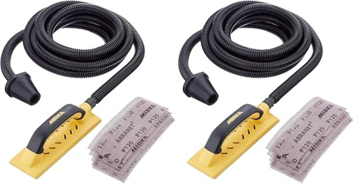 Mirka Handy Handschleifer Starter-Kit I Schleifklotz-Set mit Absaugung inkl 4m Absaugschlauch und 5 St. Mirka Abranet Netz-Schleifstreifen Klett Korn P80 P120 P180 I Staubfreies Schleifen I KIT01HANDY