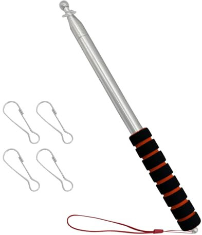 XQMMGO Telescopic Handheld Flagpoles with Clips, Portable Flag Pole Lightweight Extendable Stainless with Anti Slip Grip, Teacher Classroom Tour Guide Banner Flag (2.5m)