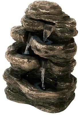 Xbrand 23.6 H Polystone/Stone Powder Classic Rock Waterfall Fountain w/LED Lights and Pump, Multilevel Water Feature for Indoor & Outdoor Décor, Home and Garden