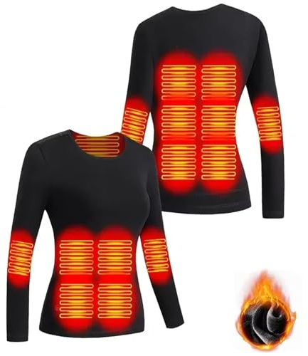 Pucklky Functional Heated Thermal Underwear 12 Areas Shirt USB Electric Winter Cold with Temperature Adjustment for Hunting,L,Black