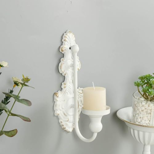 HpLive Rustikaler Wandkerzenhalter, Kerzenhalter Wandleuchter aus Gusseisen, 23x9cm, für Taperkerzen, für Esszimmer Flur Wanddeko(Weiß)