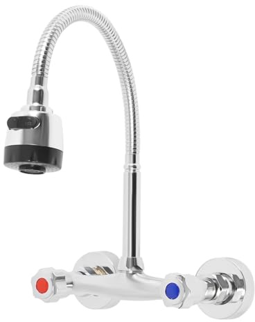 Grifo de caño giratorio, dos modos de agua, 13-17 cm de distancia ajustable de 360 °, grifo de cocina, grifo de latón montado en pared, grifo de agua fría y caliente para interfaz G 1/2
