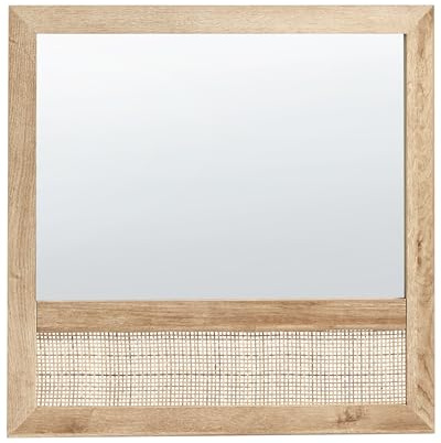 Beliani Espejo de Pared Decorativo Cuadrado Moderno 60 x 60 cm Marco de Tablero de partículas con ratán Madera Clara Rosell