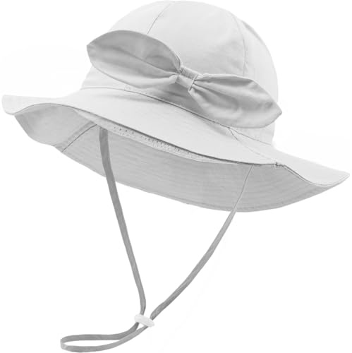 DRESHOW Baby Solhatt Småbarn Solskydd Strandmössa med Båge Unisex Sommarhatt med Hakrem UPF 50+
