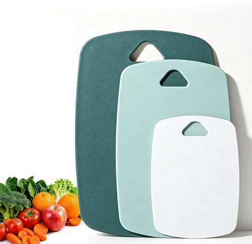 Plastic Chopping Board Set of 3 - Cutting Boards for Kitchen, Dishwasher Safe, BPA Free Plastic Board with Non-Slip Back and Deep Drip Juice Groove forMeat, Fish, Bread, Fruits and Vegetables (Green)