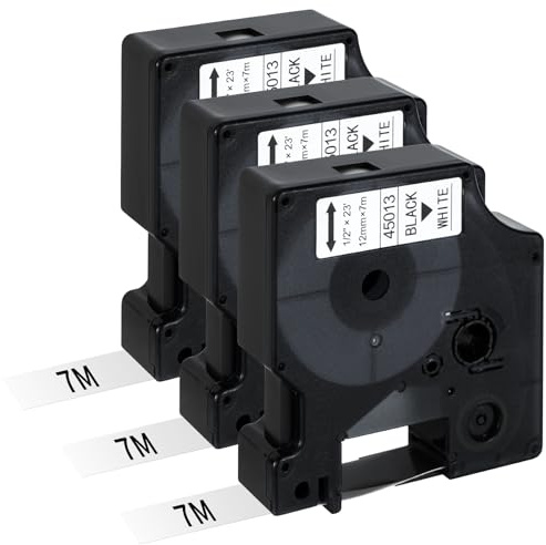 3 Pack Kompatibel mit Dymo Etikettenband 12mm x 7m 45013 S0720530 für Dymo D1 Schwarz auf Weiß für Labelmanager 160 210D 280 360D 420P Label Point 150 350