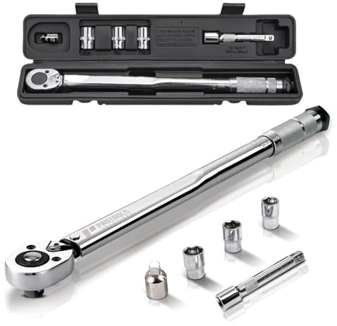PROTOOLS SOLUTIONS 6-Pieces 1/2-Inch Drive Torque Wrench – 28–210 Nm | Heavy-Duty Click Torque Tool for Cars, Vans, & Garage Use | Chrome Steel, Pre-Calibrated, Storage Case Included