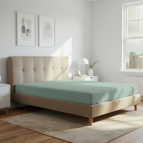 Pizuna Spannbettlaken 190x200-200x200 Baumwolle Meeresschaum 800 Fadenzahl | 100% Langstapelige Spannbetttuch, Weiche Mako Satin-Webart passt bis zu 40cm Matratzenhöhe (100% Baumwolle Bettlaken)