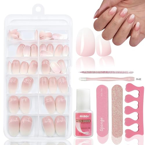 120PCS Nude Pink Gradient Fake Nails mit Nagelkleber -12 Größen Almond Short Press On Nails - Schöne Nägel kunstnägel zum aufkleben - Geeignet für Damen DIY Nageldesign (Oval Rosa Gradient)