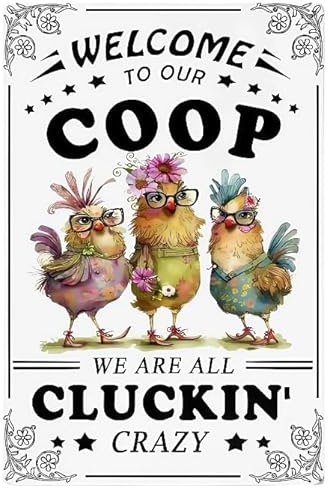 Chicken Coop Metal Sign, Vintage Welcome to Our Coop Tin Plaque, Funny Chicken Wall Art for Garden, Farm, Kitchen Decor, Man Cave, Retro Metal Wall Decor, 30x20cm by DWUENT