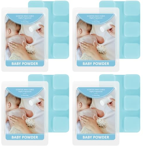 Scent-Hi Cera Profumata Si Scioglie, 100% Cera di Soia Naturale, 4 Pezzi Profumo di Borotalco per Bambini, per la casa per la Festa della Mamma, Natale, Spa