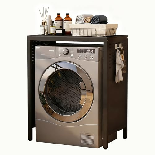 Mobile Ripiano Della Sopra Lavatrice Scaffale Sopra La Lavatrice Kit Impilabile Asciugatrice Mobili Asciugatrice Telaio in acciaio Capacità Di Carico 200 Kg Per Bagno Balcone Lavanderia black A