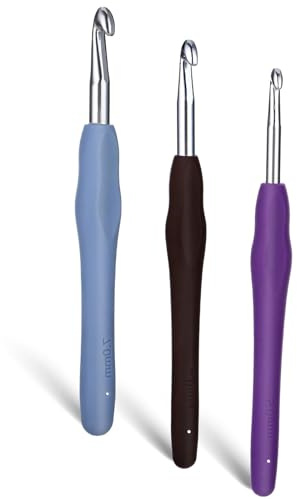 Yuannee Flerfärgade stickningsnålar i aluminium, 3 st virkade krokar ergonomiskt virkat set med mjukt grepp, 5 mm 6 mm 7 mm virkade krokar set för nybörjare eller proffs