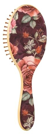 Beauty Rose - Spazzola per capelli in legno naturale, colore: Borgogna cepillo de cerdas naturales para el cabello