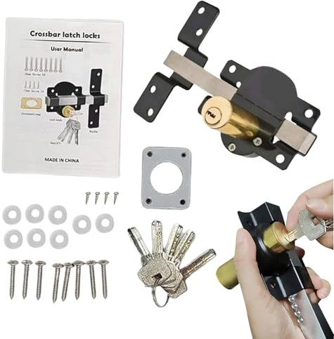 Serrure de porte de grange, accessoires de serrure à ressort | Serrure de porte de hangar pour garage en bois – pour ferme, jardin, chalet, arrière-cour, entrepôt, piscine, poulailler