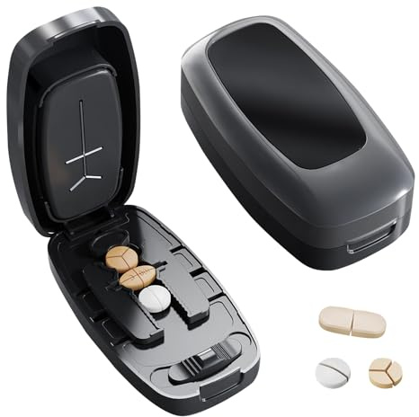 Verstellbarer Tablettenteiler für Alle Tabletten, Tablettenspalter mit Verdeckter Klinge zum Teilen in 1/2 1/3/4, Praktischer Pillenteiler für Reisen Büro Täglicher Gebrauch (C)