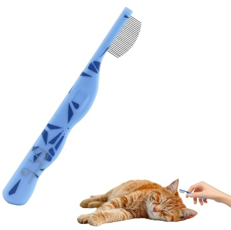 Andiker Liten hundkam och kattkam, fina tänder rundad metallkam med ergonomiskt handtag, praktisk husdjurskam för hundar och katter för pälsvård (blå)