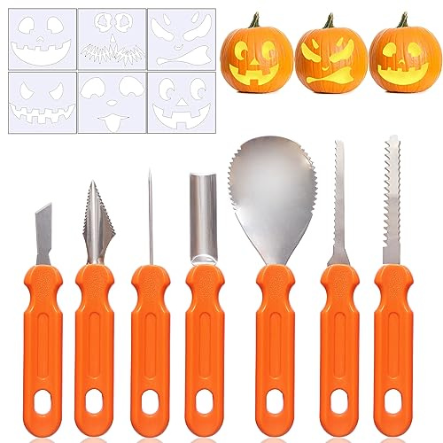 Banlilu Halloween Kürbis Schnitzset, 7 Stück Kürbis Schnitzen Set DIY Halloween Dekoration Edelstahl Kürbis Schnitzwerkzeuge für Kinder und Familie
