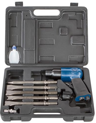 Scheppach Druckluft Meisselhammer Set, enthält 5 Meisseleinsätze und ein Öl-Fläschchen, 4500 Schläge/Minute, Arbeitsdruck 6,3 bar, Luftbedarf- Ø79,2 L/min