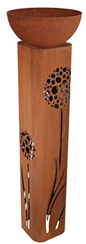 Rostikal | Edelrost Déco Colonne avec Pustebumen avec Pot de Fleurs Boule 30 cm | Rouille Noble Décoration de Jardin Taille 1