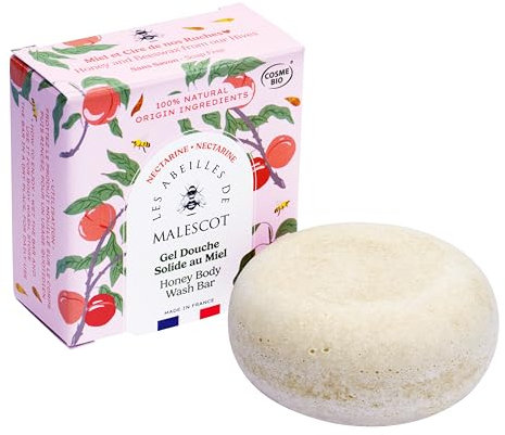 Les Abeilles de Malescot – Savon Solide au Miel et à la Cire d’Abeille Française – Peaux Sensibles – Parfum Nectarine – 100% Français & Certifié Bio