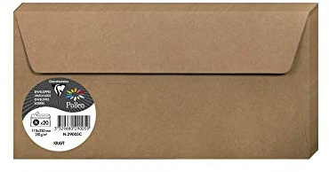 Clairefontaine – Ref 29005C – Pollen, kraftsjälvhäftande kuvert (paket med 20) – DL (110 x 220 mm) i storlek, 120 gsm papper, lämplig för användning med bläckstråleskrivare eller laserskrivare