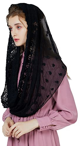 BEAUTELICATE Mantilla Katholisch Damen Schleier Spitze Schal Stola Schwarz Weiß für Messa Festlich Hochzeit Kirche Kapelle Braut V102