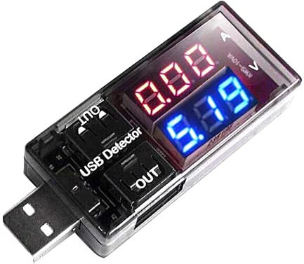 ARCELI Detector USB Voltaje Actual Probador Medidor LED Rojo + Azul Pantalla de Doble Fila Voltímetro Digital Amperímetro Cargador Doctor Negro