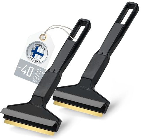 Eiskratzer Auto [2 Stück] - Messing Scheibenkratzer Auto - schnell, mühelos & schonend - aus Premium HIPS - Murska mit Messingklinge & Gummilippe - effizienter Schneekratzer - Finnland Schwarz Grau