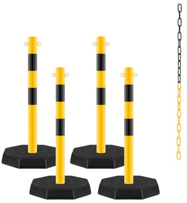 ROBUSTO 4x Kettenpfosten-Set STAHL, g/s, Ø 6 cm, 100 cm, mit 6 m Stahlkette, Art.-Nr. 71665 | Kettenpfosten | Absperrpfosten | Absperrkette