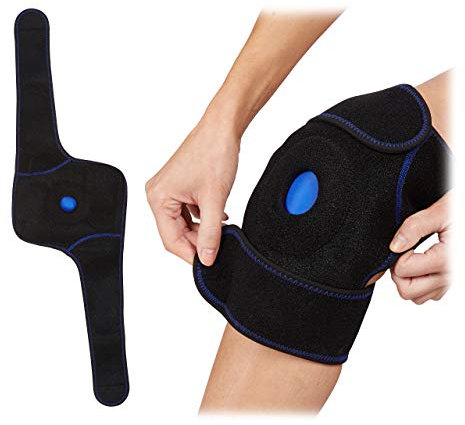 Relaxdays Kühlkissen Knie, Bandage mit Klettverschluss, wiederverwendbar, Mehrfachkompresse warm & kalt, schwarz/blau, 1 Stück