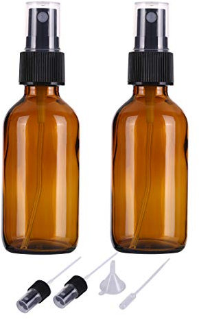 60ml Braunglas Sprühflasche für ätherische Öle, kleine nachfüllbare Reise Feinnebel Sprühflasche glas,taschenzerstäuber, hausgemachte Reinigungsmittel und Fingerzerstäuber Parfümzerstäuber (2 Stücke)